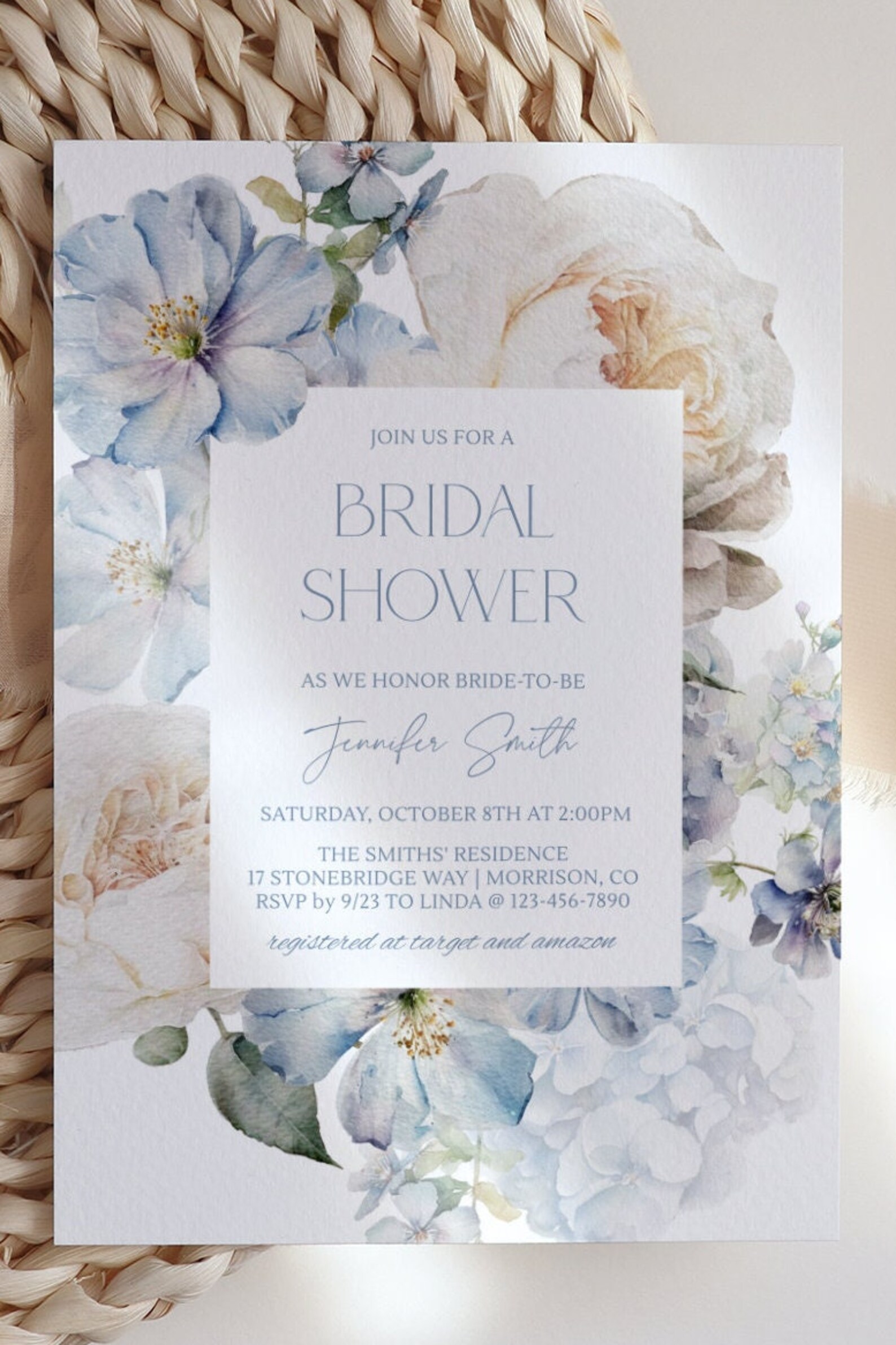Dusty Blue Bridal Shower Invitation Template for Bridal Shower ...