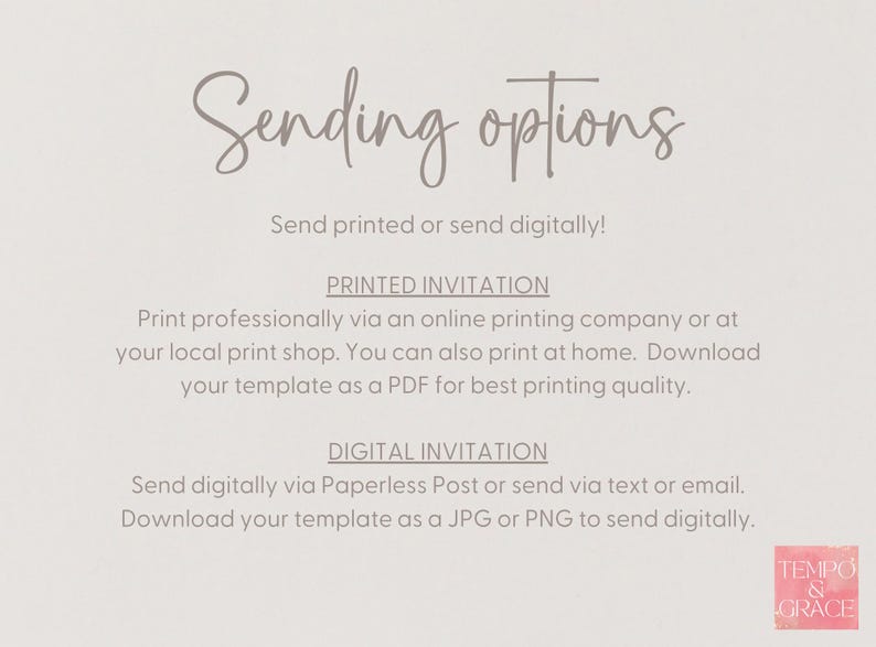 text that provides instructions for sending invitations, including options for sending printed or digital invitations.
