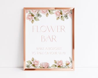 Letrero de barra con rosas en color rosa empolvado, letrero de barra con flores para despedida de soltera, letrero de barra con flores de rosa rosa, letrero de barra con flores para baby shower, letrero de barra con flores para baby shower, rosa G2 F3