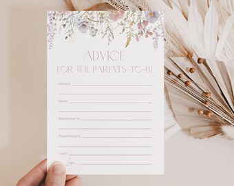 Boho Wildflower Advice for Parents-To-Be Wildflower Advice for Parents Wildflower Baby Shower Advice for New Parents Card Wildflower W2
