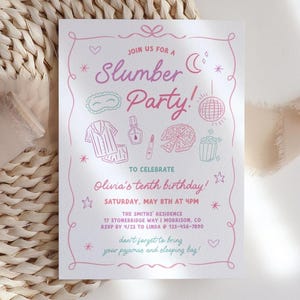Slumber Party Invitation Slumber Party Birthday Invite Pajama Party Invite Girls Sleepover Invite Slumber Party Bday Invite Sleepover Party image 3