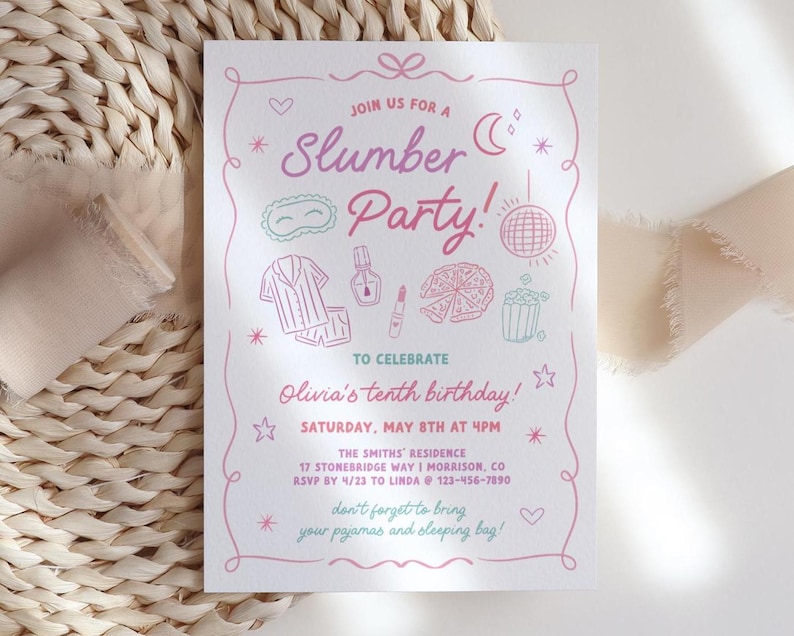 Slumber Party Invitation Slumber Party Birthday Invite Pajama Party Invite Girls Sleepover Invite Slumber Party Bday Invite Sleepover Party image 3