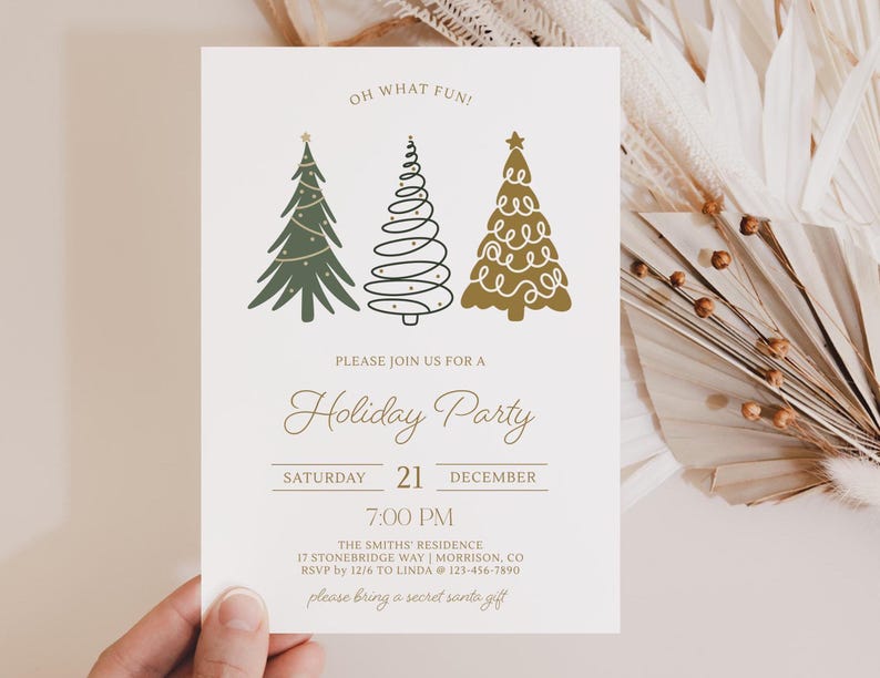 Holiday Party Invitation Modern Holiday Party Invite Christmas Tree Invitation Modern Christmas Party Invite Minimalist Xmas Party Invite X3 image 1