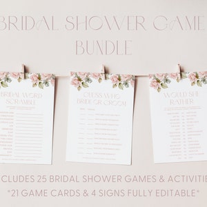 Lot de jeux de douche nuptiale rose poudré, lot de jeux de douche nuptiale roses, jeux de douche nuptiales modifiables, lot de jeux F3 à imprimer