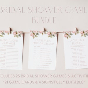 Dusty Pink Rose Bridal Shower Game Bundle Pink Bridal Shower Games Editable Bridal Shower Games Printable Bridal Shower Games Bundle F3