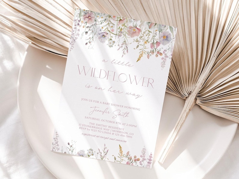 A Little Wildflower Is On Her Way Baby Shower Invitation Wildflower Baby Shower Invitation Wildflower Baby Shower Invite Wildflower Theme W2 image 2