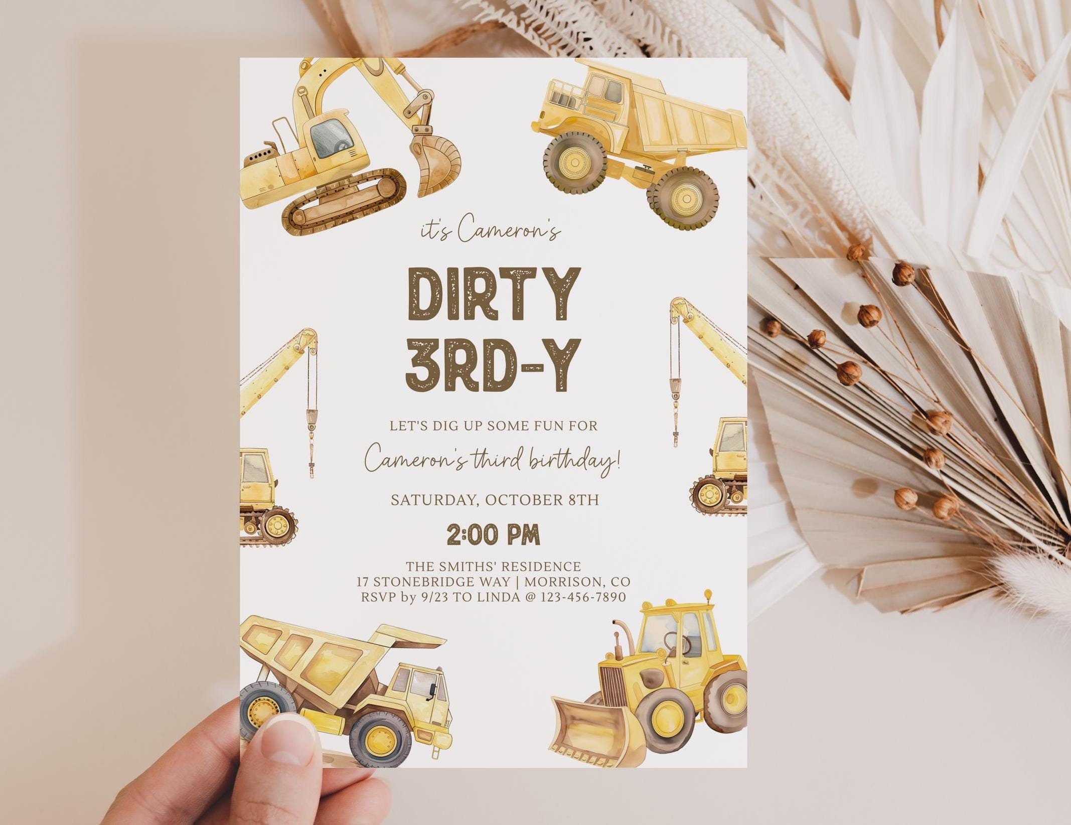 Dirty 3rd-y Birthday Invitation Construction Birthday Invitation Dump ...