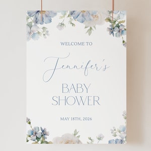Dusty Blue Floral Baby Shower Welcome Sign Baby Blue Baby Shower Welcome Sign Dusty Blue Floral Baby Shower Welcome Sign Blue Floral Sign B2