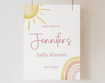 Sunshine Baby Shower Welcome Sign A Little Ray of Sunshine Welcome Sign Boho Sunshine Welcome Sign Sunshine Rainbow Welcome Sign Baby Y1