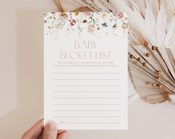Chic Floral Baby Bucket List Baby Shower Game Baby Bucket List Floral Baby's First Year Bucket List Baby First Year Bucket List Game Pink A1