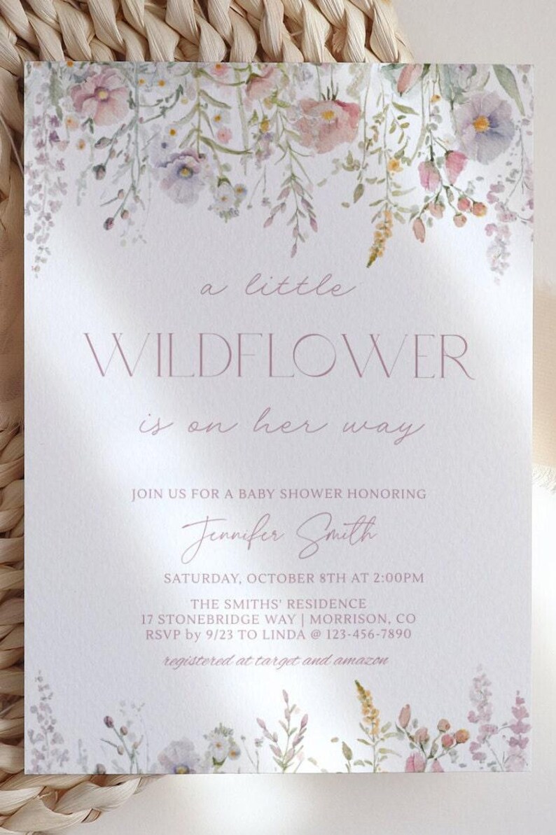 A Little Wildflower Is On Her Way Baby Shower Invitation Wildflower Baby Shower Invitation Wildflower Baby Shower Invite Wildflower Theme W2 image 4