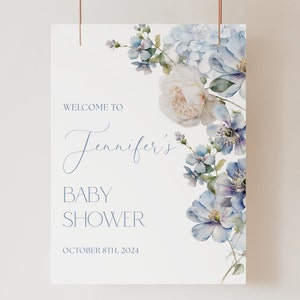 Dusty Blue Baby Shower Welcome Sign Editable Template Dusty Blue Floral Baby Shower Welcome Sign Boy Baby Shower Welcome Sign Boy Blue B2
