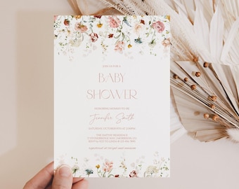 Chic Floral Baby Shower Invitation Pink Floral Baby Shower Invitation Girl Baby Shower Invitation Romantic Floral Baby Shower Invite A1