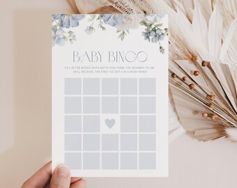 Dusty Blue Floral Baby Bingo Baby Shower Game Blue Baby Bingo Game Baby Shower Bingo Game Card Baby Bingo Template Baby Bingo Blue Floral B2
