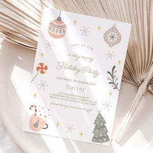 Cute Holiday Party Invitation Cute Holiday Party Invite Pastel Christmas Invitation Cute Christmas Party Invite Pastel Xmas Party Invite X4 image 2