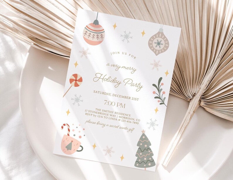 Cute Holiday Party Invitation Cute Holiday Party Invite Pastel Christmas Invitation Cute Christmas Party Invite Pastel Xmas Party Invite X4 image 2