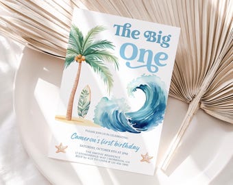 The Big One Birthday Invitation Big One Invitation Surf Birthday Invite Surfing Invite Boy 1st Bday Invitation Surf 1st Birthday Invite Surf