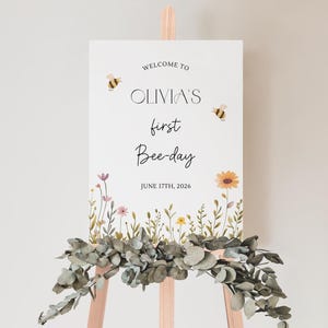 Bee First Birthday Welcome Sign First Bee-Day Welcome Sign Bee-Day Welcome Sign Bee Birthday Welcome Sign First Bee Day Decor image 3