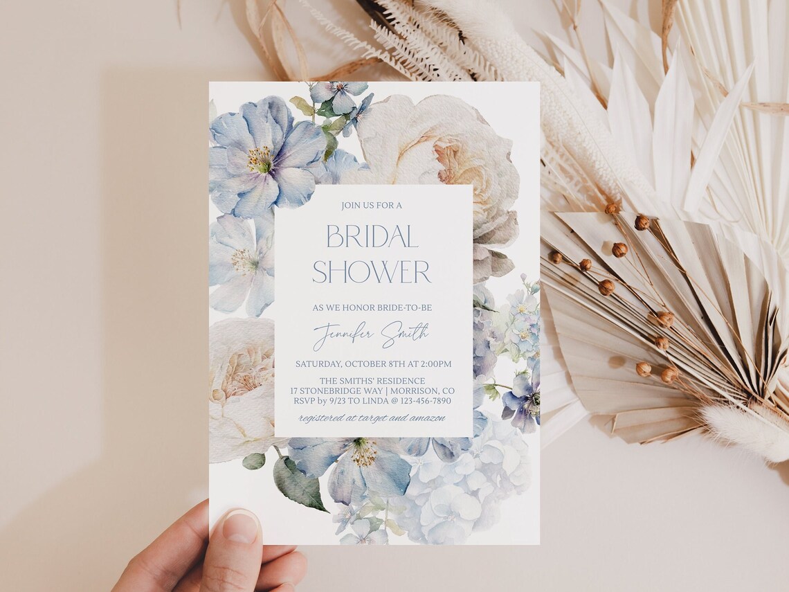 Dusty Blue Bridal Shower Invitation Template for Bridal Shower ...