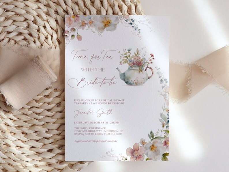 Time Four Tea Invitation Time for Tea With the Bride to Be Invitation Template Editable Bridal ...