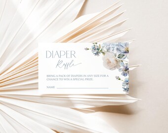 Dusty Blue Floral Diaper Raffle Card Baby Shower Diaper Raffle Tickets Blue Diaper Raffle Card Blue Floral Diaper Raffle Ticket Printable B2