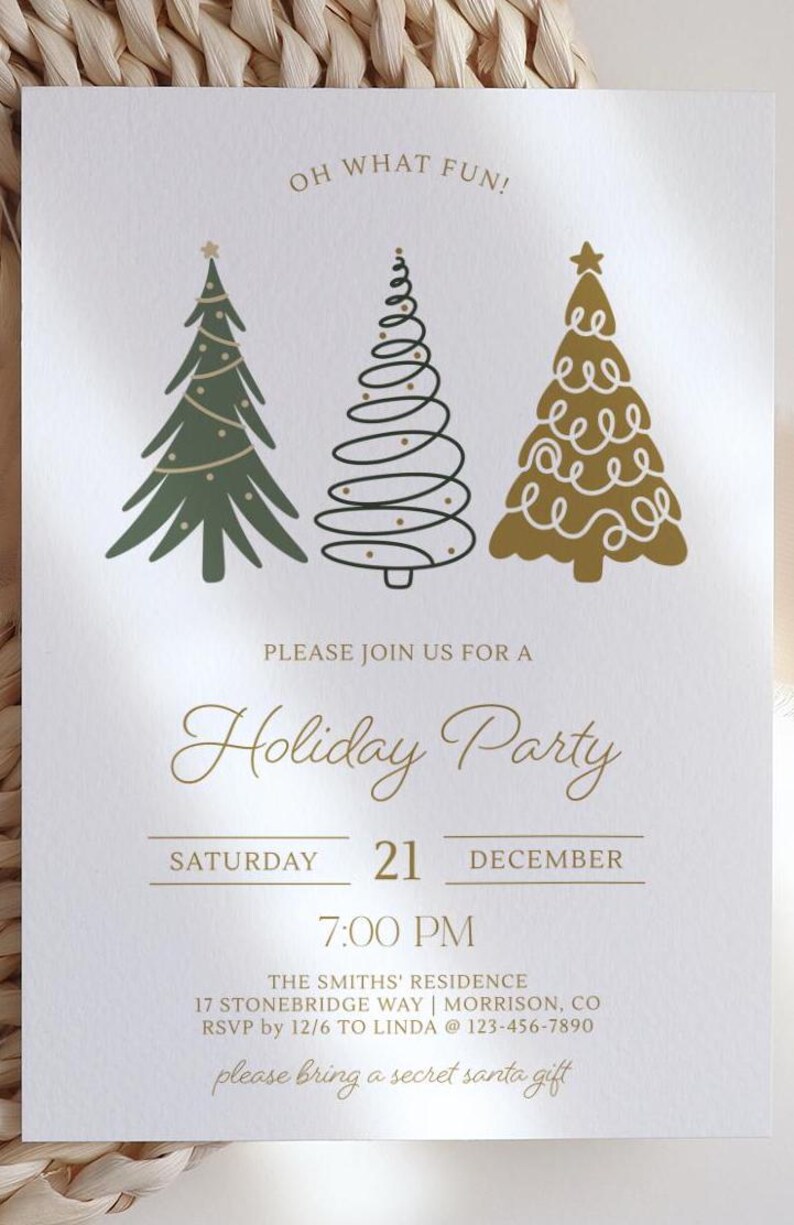 Holiday Party Invitation Modern Holiday Party Invite Christmas Tree Invitation Modern Christmas Party Invite Minimalist Xmas Party Invite X3 image 4