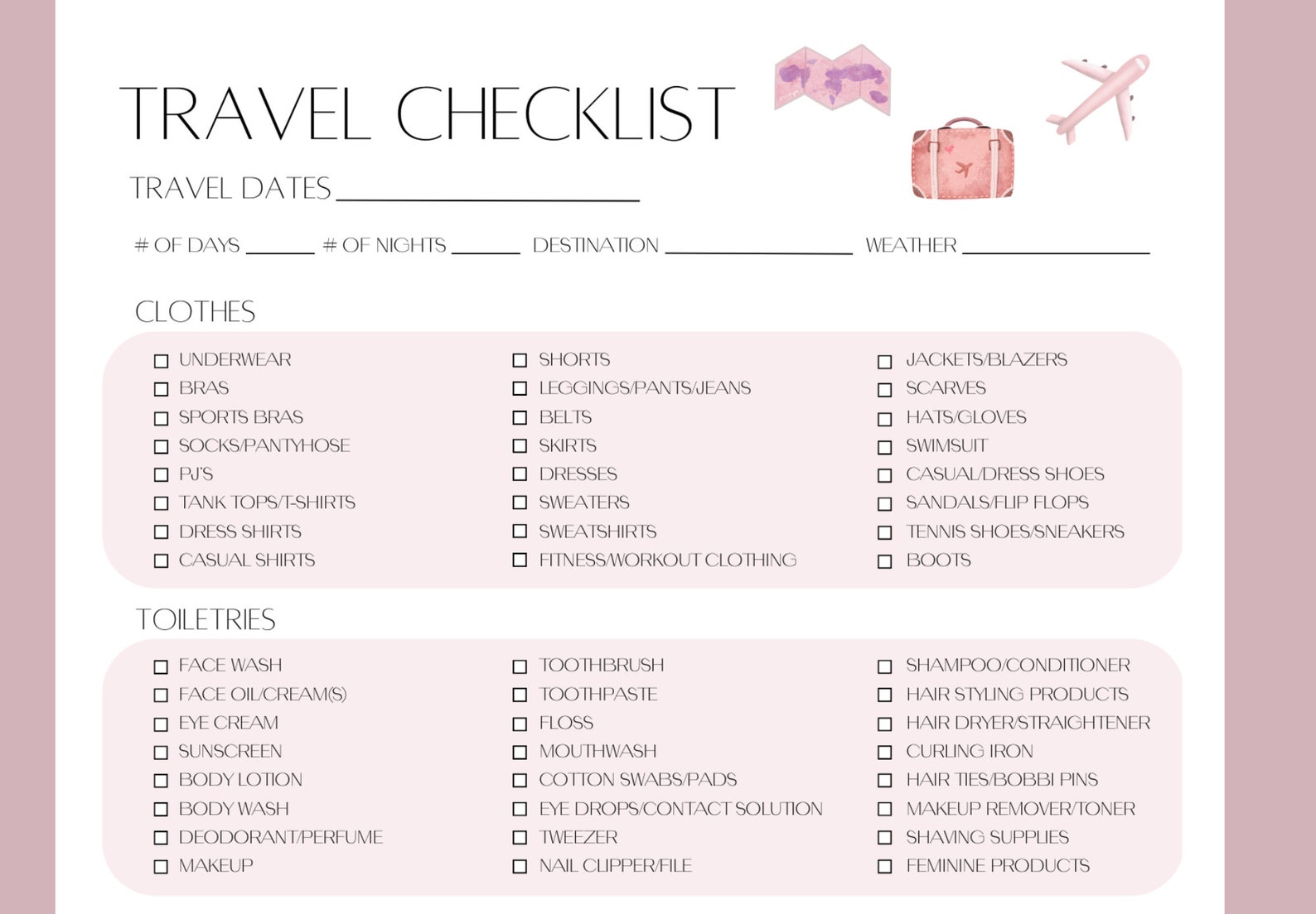 Ultimate Travel Packing List for Her Detailed Travel Packing Etsy