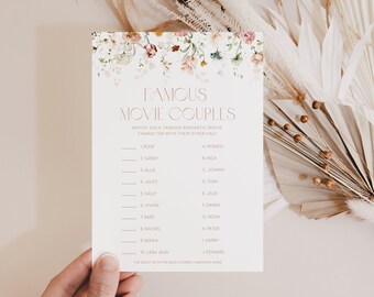 Chic Floral Movie Couples Game Template Famous Movie Couples Bridal Shower Game Famous Couples Game Bridal Shower Couples Match Game C1, K17