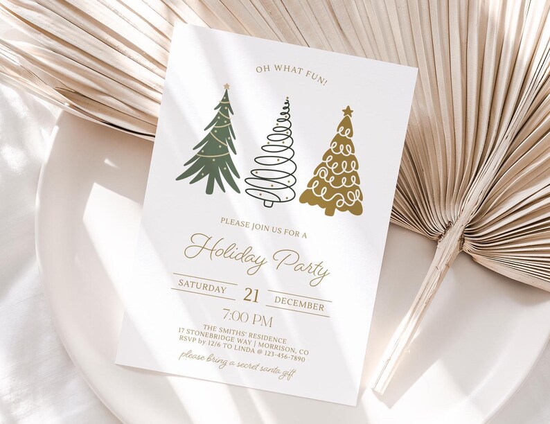 Holiday Party Invitation Modern Holiday Party Invite Christmas Tree Invitation Modern Christmas Party Invite Minimalist Xmas Party Invite X3 image 2