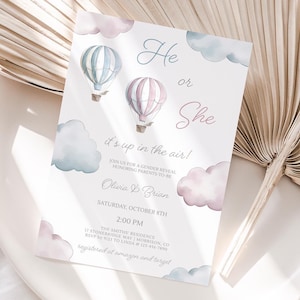 Hot Air Balloon Gender Reveal Invite Its Up in the Air Gender Reveal Party Invite He or She Gender Reveal Invitation He or She Evite Balloon image 2