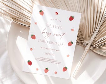 Berry Sweet Birthday Invitation Strawberry Birthday Invite Berry Birthday Invite Berry Sweet Bday Invite Girl Birthday Invitation Strawberry