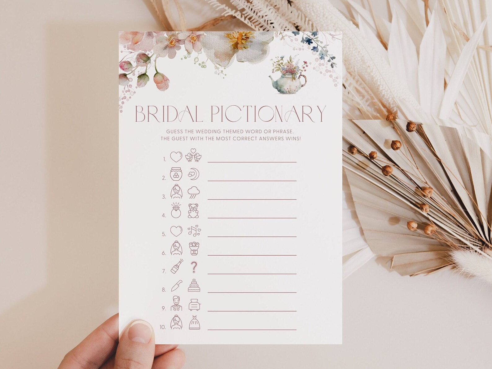 Tea Pictionary Floral Tea Party Bridal Pictionary Game Bridal Shower Tea Pictionary ...