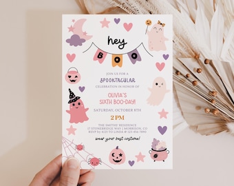 Hey Boo Halloween Birthday Invite Pink Halloween Bday Invite Girl Halloween Bday Invite Hey Boo Invitation Pink Halloween Bday Invitation