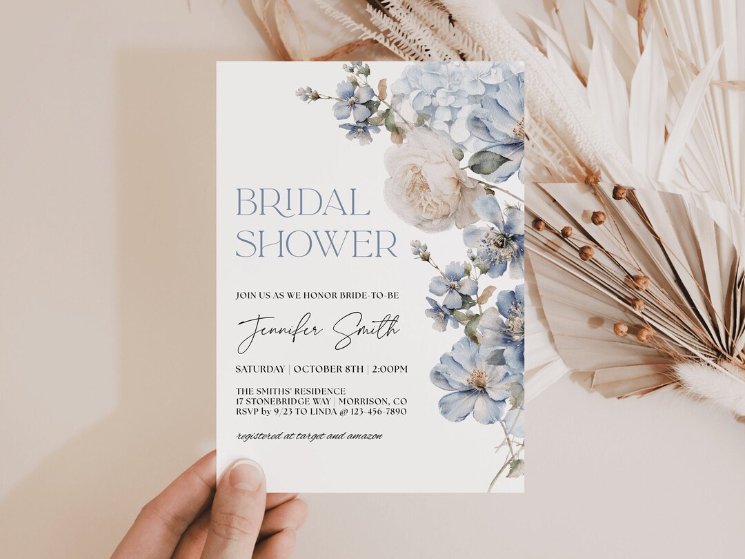 Dusty Blue Floral Bridal Shower Invitation Editable Template Printable ...