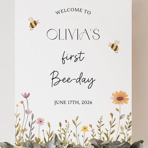 Bee First Birthday Welcome Sign First Bee-Day Welcome Sign Bee-Day Welcome Sign Bee Birthday Welcome Sign First Bee Day Decor image 5