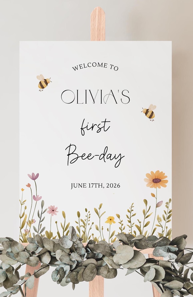 Bee First Birthday Welcome Sign First Bee-Day Welcome Sign Bee-Day Welcome Sign Bee Birthday Welcome Sign First Bee Day Decor image 5