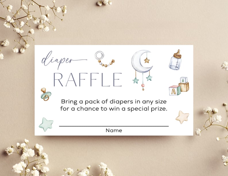 Editable Diaper Raffle Card Insert Baby Shower Diaper Game Template 3.5x2 inches Oh Baby Baby Accessories Design 1 Digital Download image 1