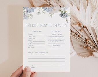 Dusty Blue Floral Baby Predictions Template Baby Predictions Floral Predictions & Advice Card Blue Baby Prediction Cards Baby Predictions B2
