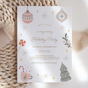 Cute Holiday Party Invitation Cute Holiday Party Invite Pastel Christmas Invitation Cute Christmas Party Invite Pastel Xmas Party Invite X4 image 3