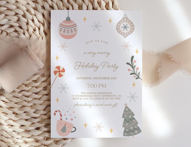 Cute Holiday Party Invitation Cute Holiday Party Invite Pastel Christmas Invitation Cute Christmas Party Invite Pastel Xmas Party Invite X4 image 3