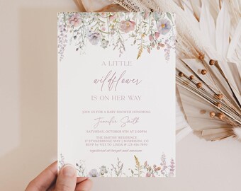 Wildflower Baby Shower Invitation Pink Wildflower Baby Shower Invite Girl Baby Shower Invitation A Little Wildflower Baby Shower Invite W2