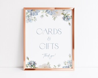 Modello per cartelli e regali floreali blu polveroso Cartello regalo per biglietti blu polveroso Cartello per biglietti e regali floreali blu Cartello da tavolo per regali blu polveroso B2 D3