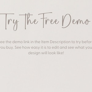 text that reads "Try the Free Demo" and provides instructions for viewing the demo link in the item description to see how easy it is to edit and what the design will look like.