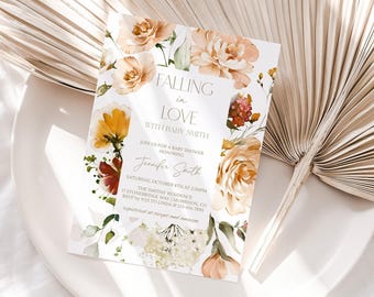 Falling In Love Baby Shower Invitation Fall Baby Shower Invitation Fall Baby Shower Invite Fall Floral Baby Shower Invite Autumn Baby Shower