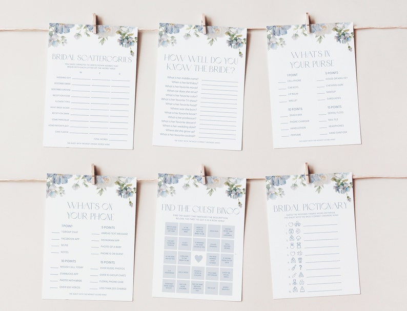 Dusty Blue Floral Bridal Shower Game Bundle Something Blue Bridal Shower Game Bundle Blue Floral Bridal Shower Games Something Blue Games D3 image 3