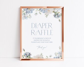 Dusty Blue Floral Diaper Raffle Baby Shower Sign Blue Diaper Raffle Sign & Tickets Blue Diaper Raffle Tickets Blue Diaper Raffle Game B2