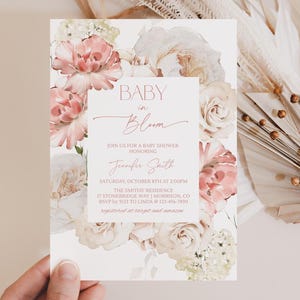 Dusty Pink Baby in Bloom Baby Shower Invitation Template Pink Baby in Bloom Invitation Pink Floral Frame Baby in Bloom Invitation Pink L2