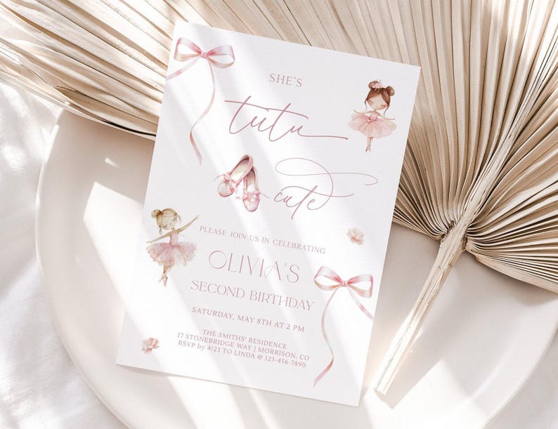 Tutu Cute Birthday Invitation Girl 2nd Birthday Invitation Ballerina Birthday Invite Tutu Cute Bday Invite Tutu Birthday Invite Ballerina L1 image 1