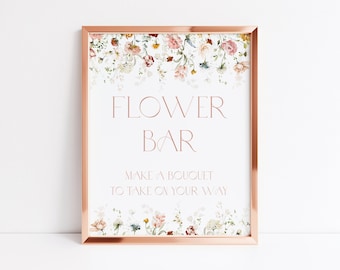 Cartello per bar con fiori eleganti e floreali, cartello per bar con fiori per addio al nubilato, cartello per bar con fiori rosa, cartello per bar con fiori per baby shower, cartello per creare un bouquet per baby shower K17 A1