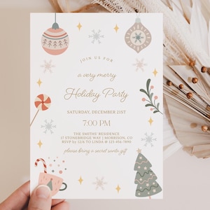 Cute Holiday Party Invitation Cute Holiday Party Invite Pastel Christmas Invitation Cute Christmas Party Invite Pastel Xmas Party Invite X4 image 1
